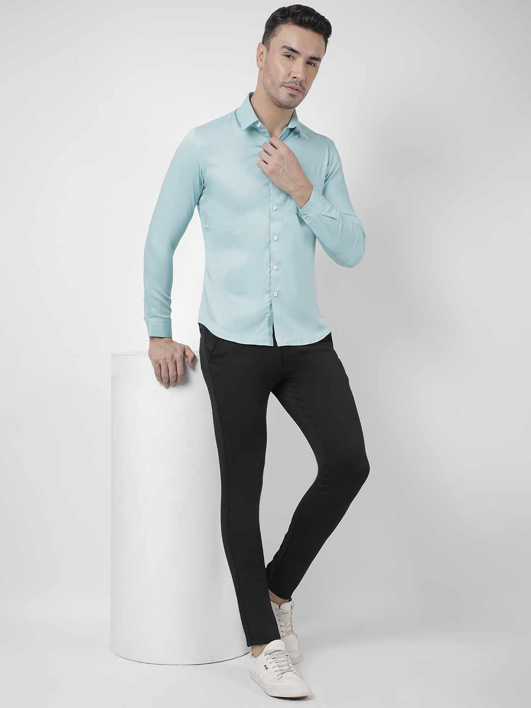 Numero Uno Men Solid Light Blue Shirt
